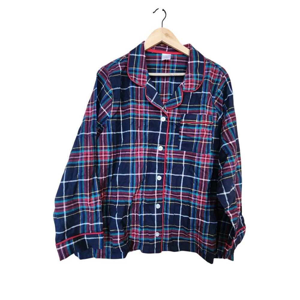 Vera Bradley Womens Plaid Button-Down Pajama Shirt 2XL Cotton Long Sleeve